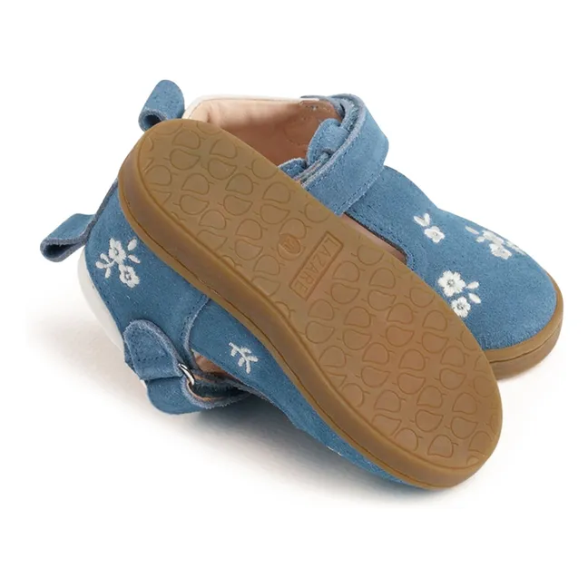 Babies Embroidered Pia Etoile Flowers Suede | Denim blue