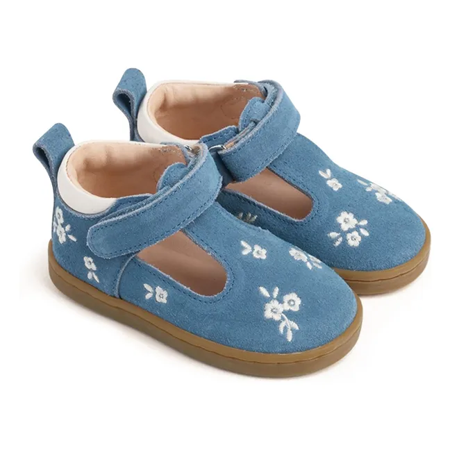 Babies Embroidered Pia Etoile Flowers Suede | Denim blue