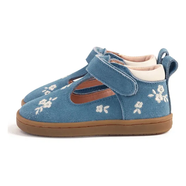 Babies Embroidered Pia Etoile Flowers Suede | Denim blue