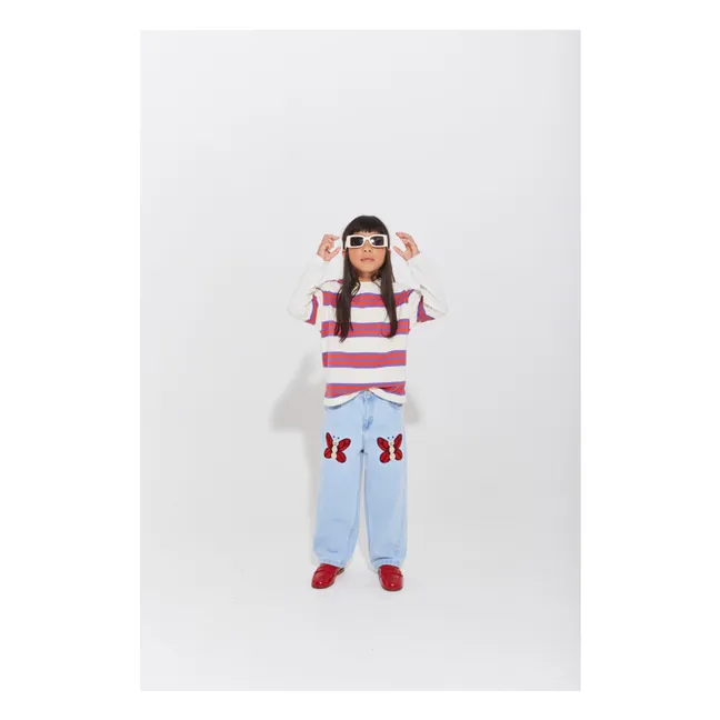 Striped organic cotton T-shirt | Purple