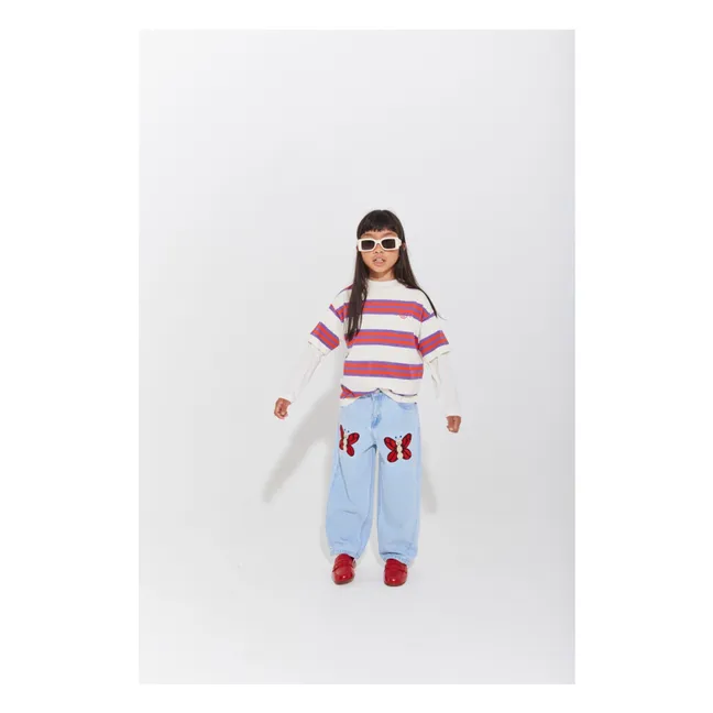 Striped organic cotton T-shirt | Purple