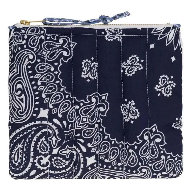Mini Pochette Zippée Matelassé Coeur | Bleu marine