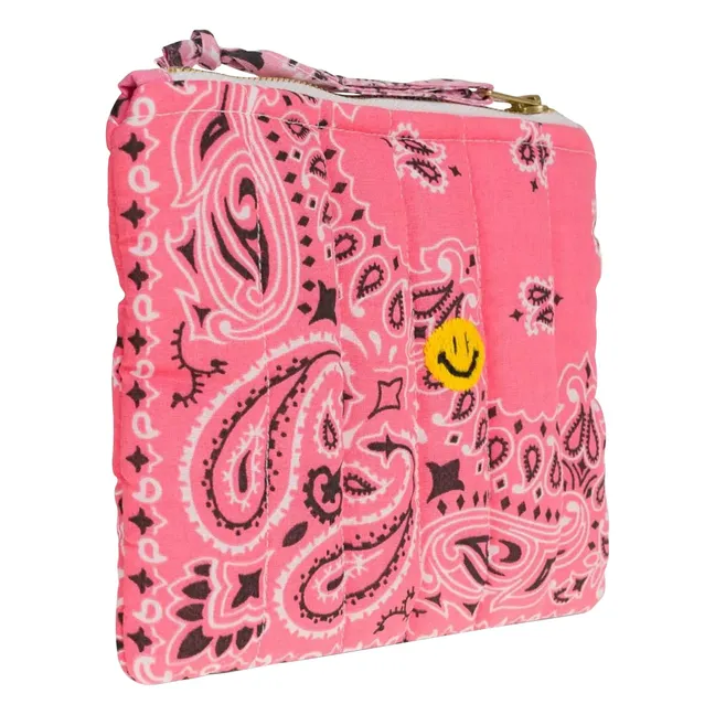 Mini bolsa acolchada con cremallera Happy Face | Rosa