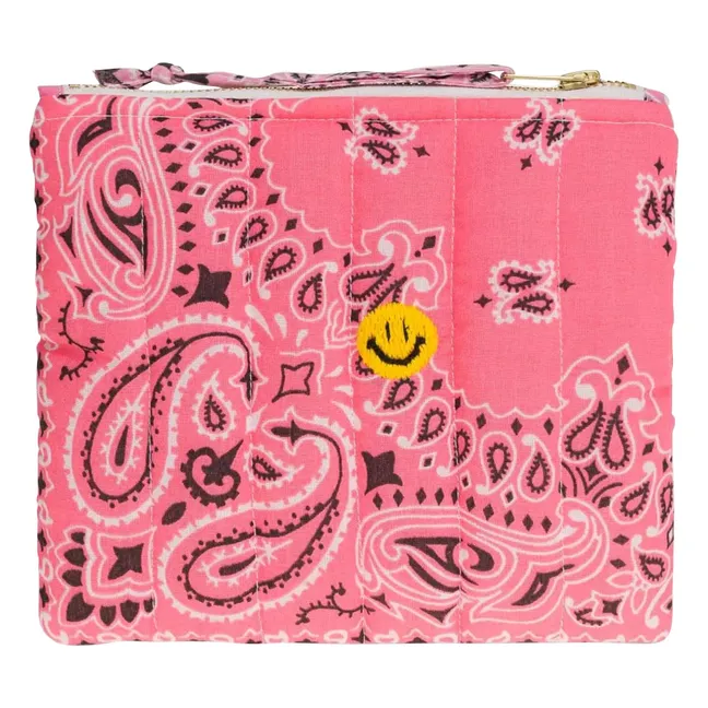 Happy Face Quilted Zipped Mini Pouch | Pink