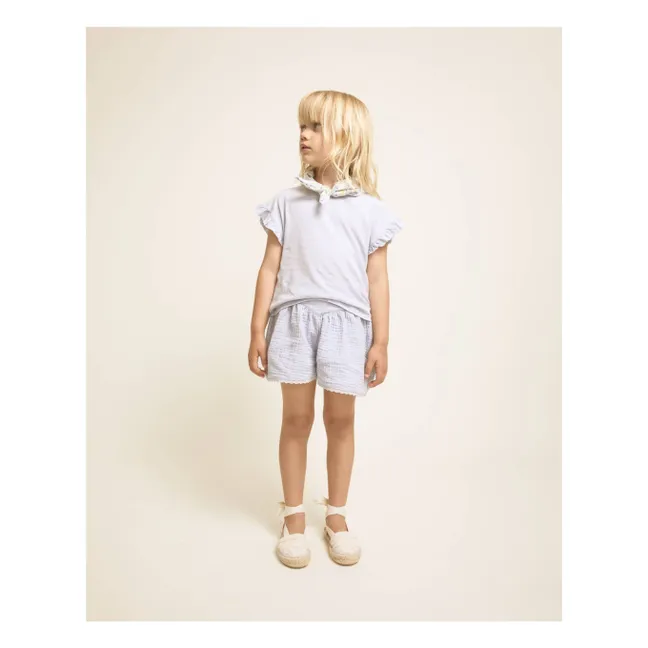 Seersucker Flowered Bandana | Pale blue