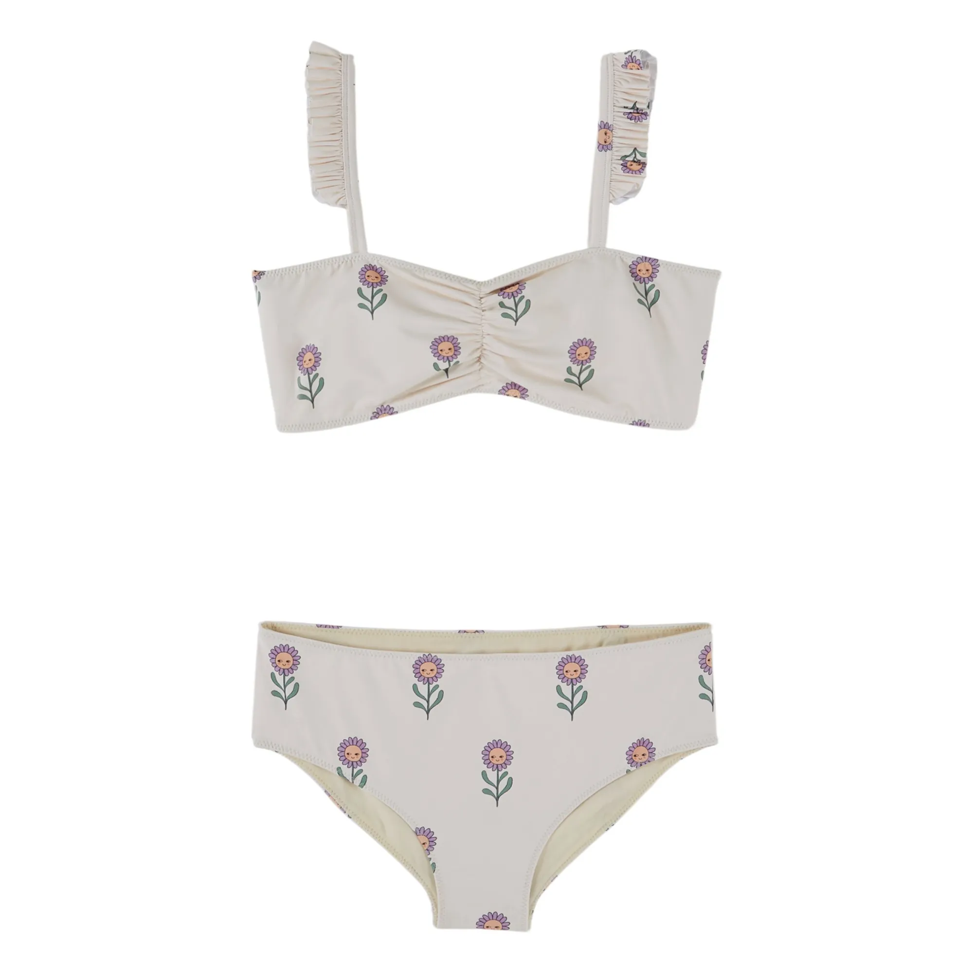 Emile Et Ida Cream Bandeau Floral Swimsuit