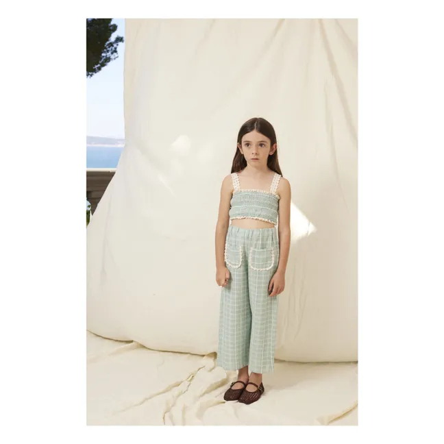 Pantalon Poches Feston Mia Carreaux | Bleu Vert