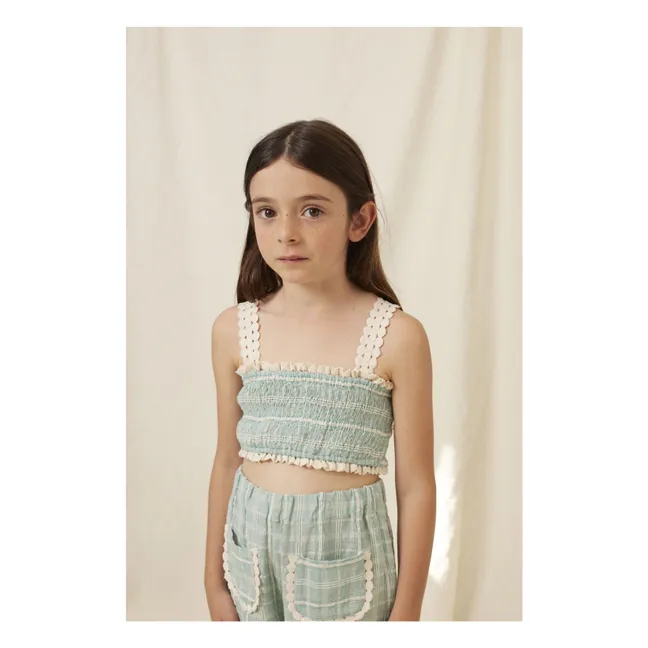 Pantalon Poches Feston Mia Carreaux | Bleu Vert