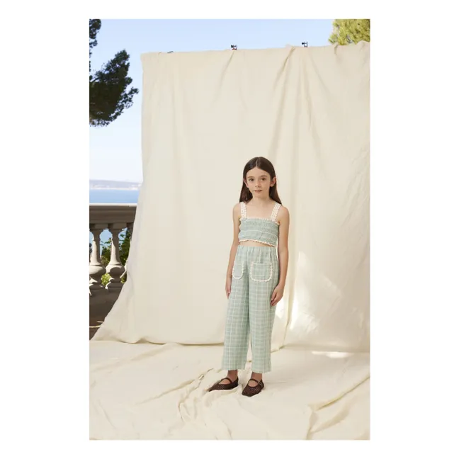 Pantalon Poches Feston Mia Carreaux | Bleu Vert