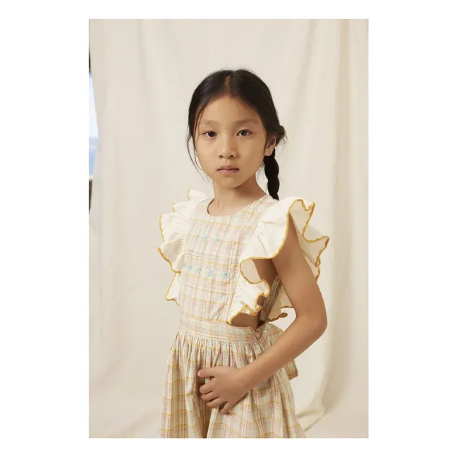Robe Volants Giulia Carreaux Coton Bio | Ocre