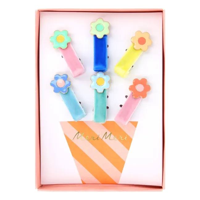 Pinces à cheveux velours Fleurs - Set de 6