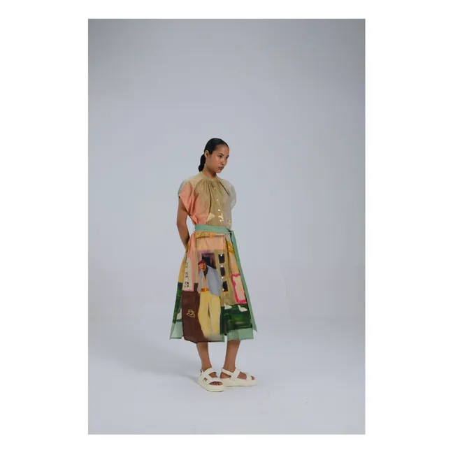 Cotton Silk Cape Dress | Green