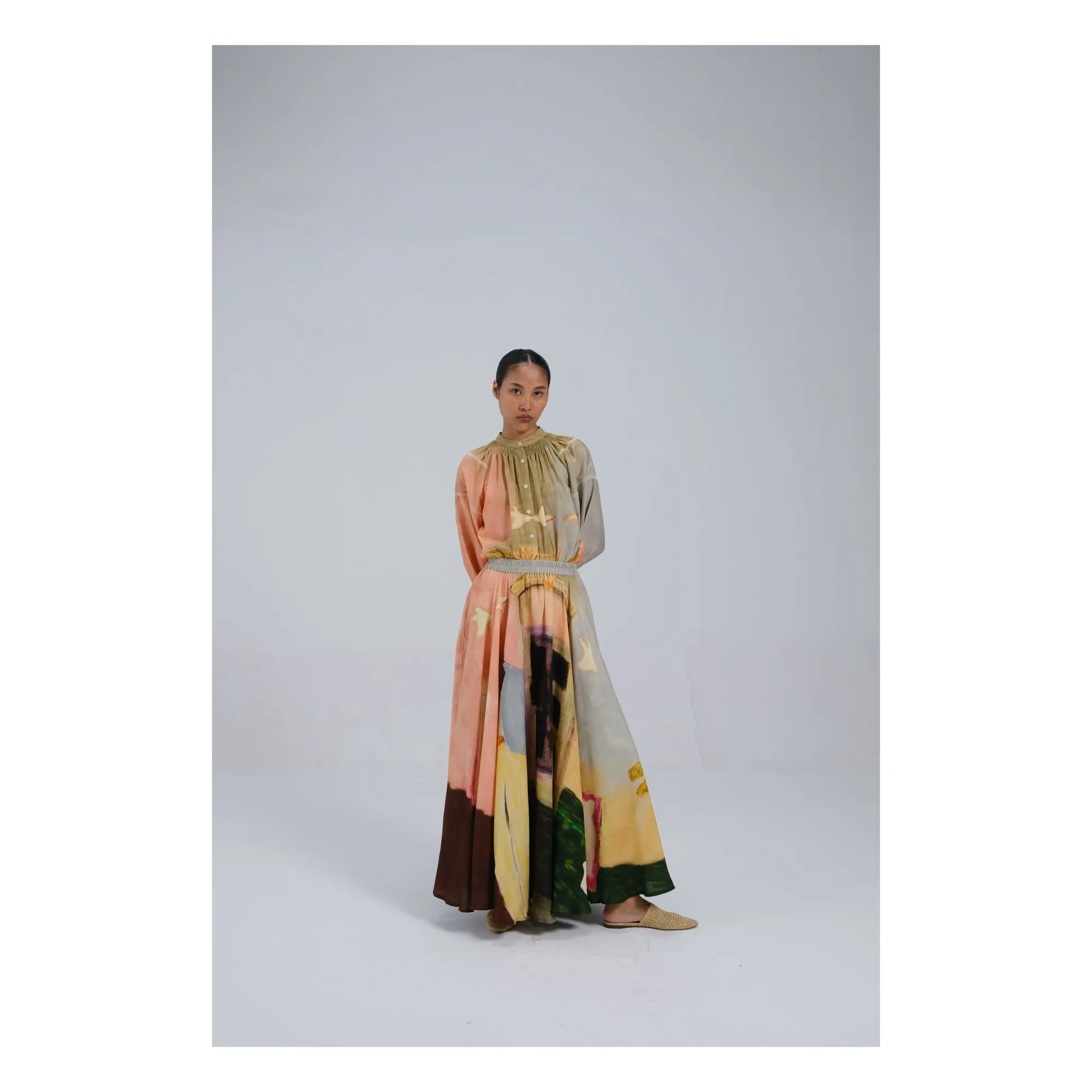 Cord Peach Circle Satin Cotton Skirt