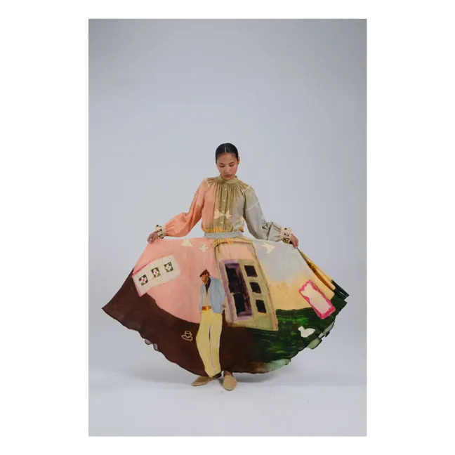 Circle Satin Cotton Skirt | Peach
