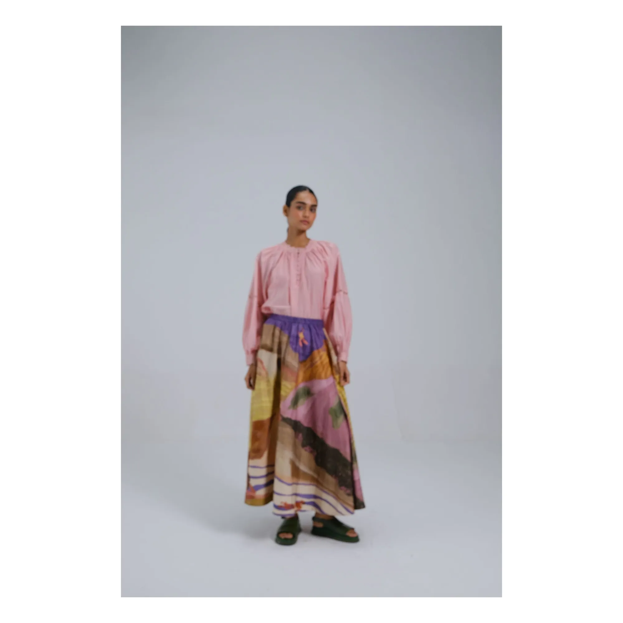 Cord Brown Circle Satin Cotton Skirt