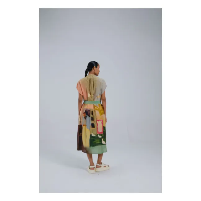 Cotton Silk Cape Dress | Green