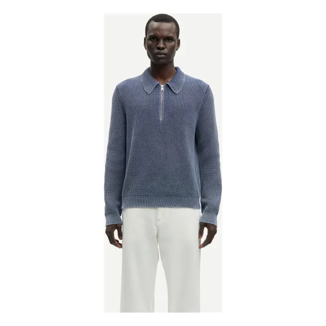 Pull Col Polo Zippé | Bleu Acier