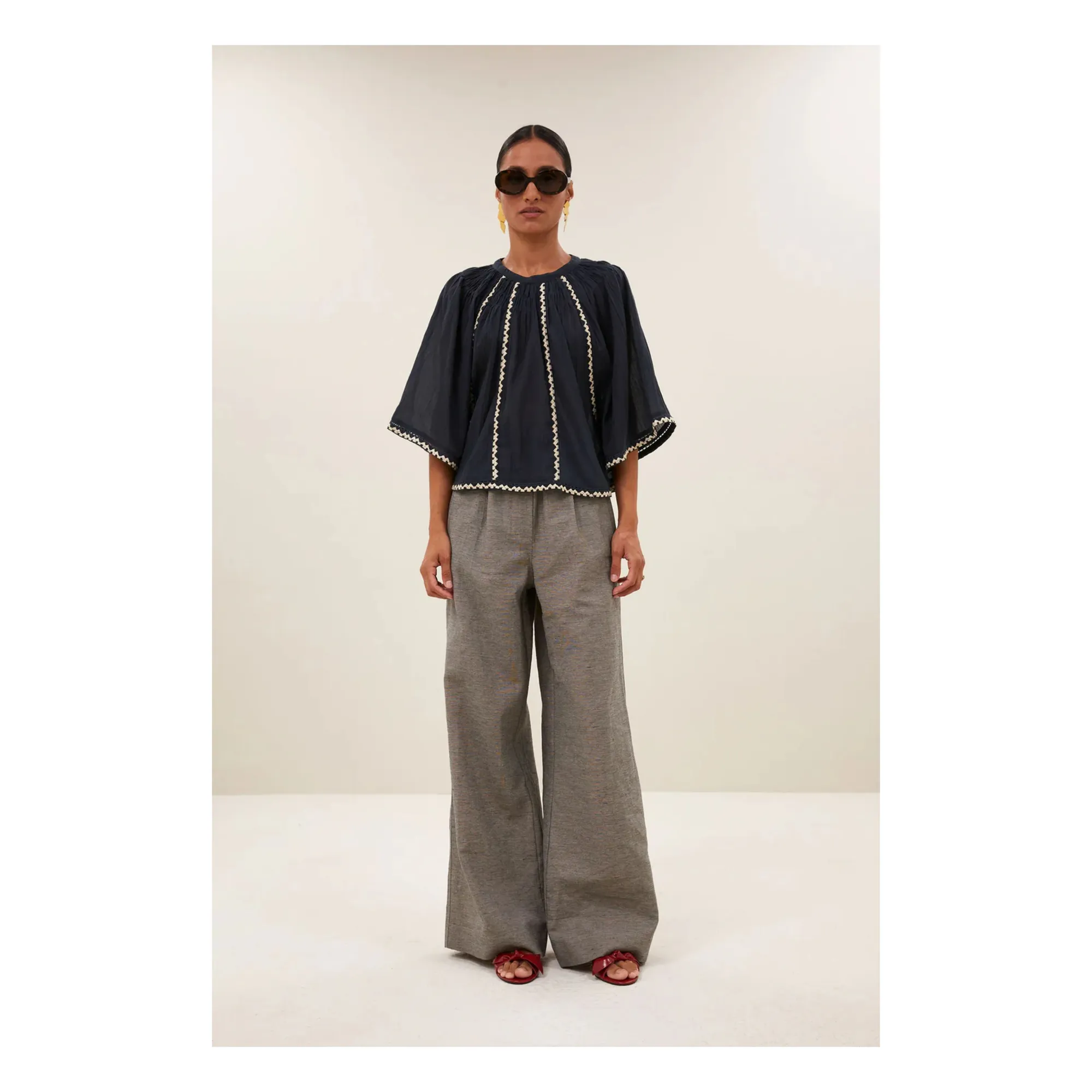 Blouse Emmi Brodée Coton Bio | Charbon- Image produit n°2