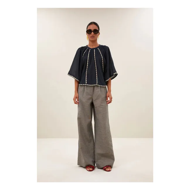 Blusa bordada de algodón orgánico Emmi | Carbón