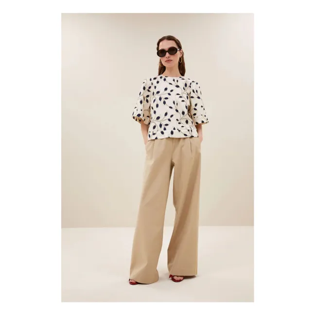 Blusa botánica de algodón Olivia | Azul Noche