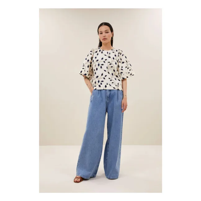 Blusa botánica de algodón Olivia | Azul Noche