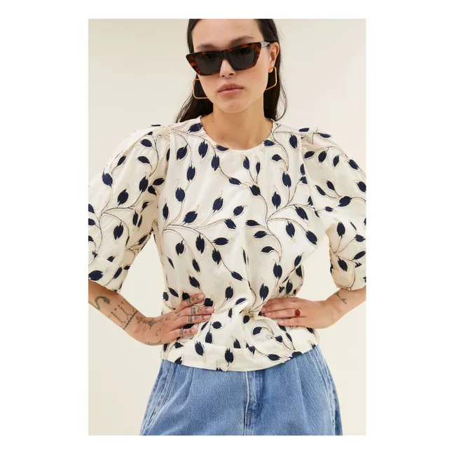 Blusa botánica de algodón Olivia | Azul Noche