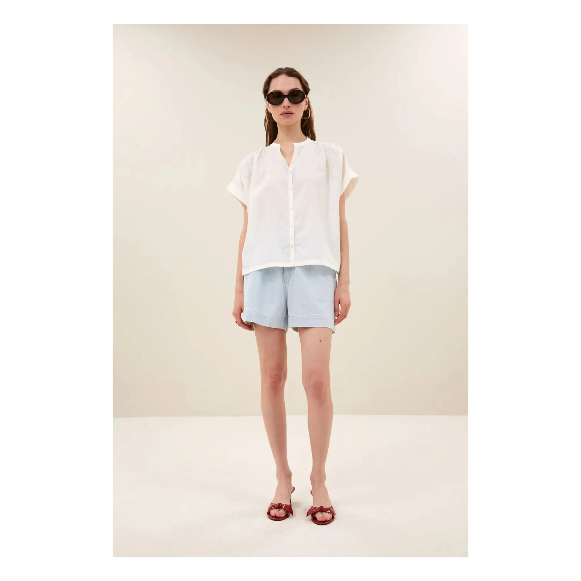Short Leon Coton | Bleu jean- Image produit n°4