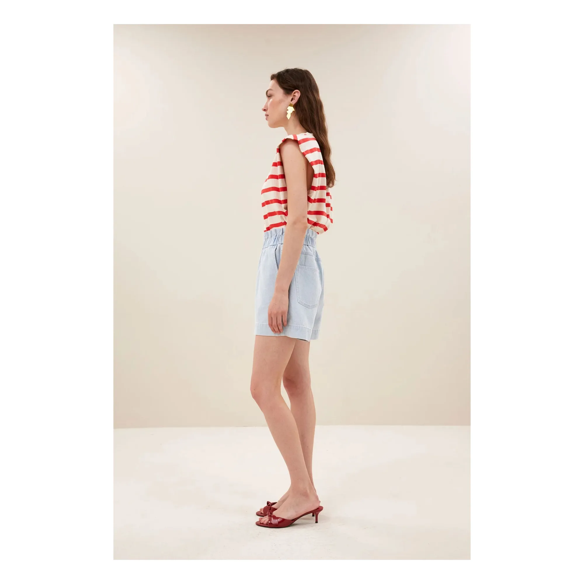Short Leon Coton | Bleu jean- Image produit n°2