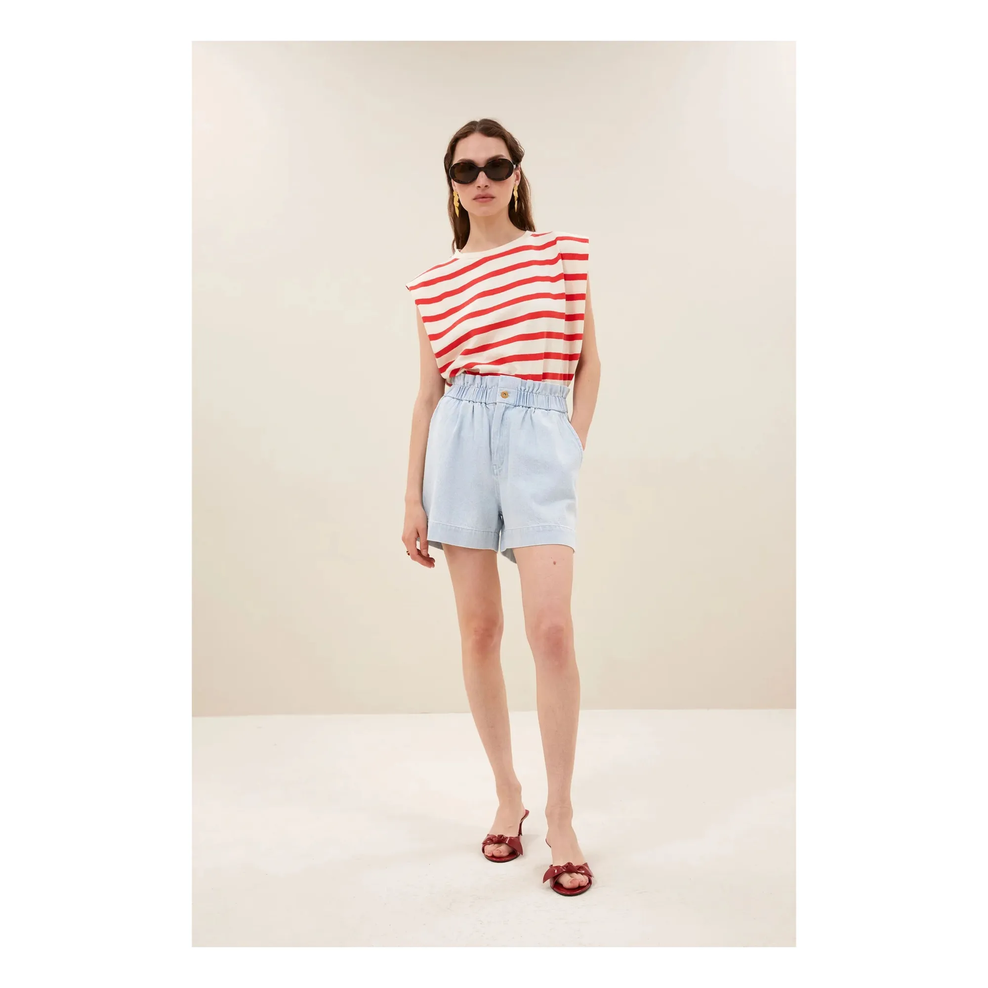 Short Leon Coton | Bleu jean- Image produit n°1