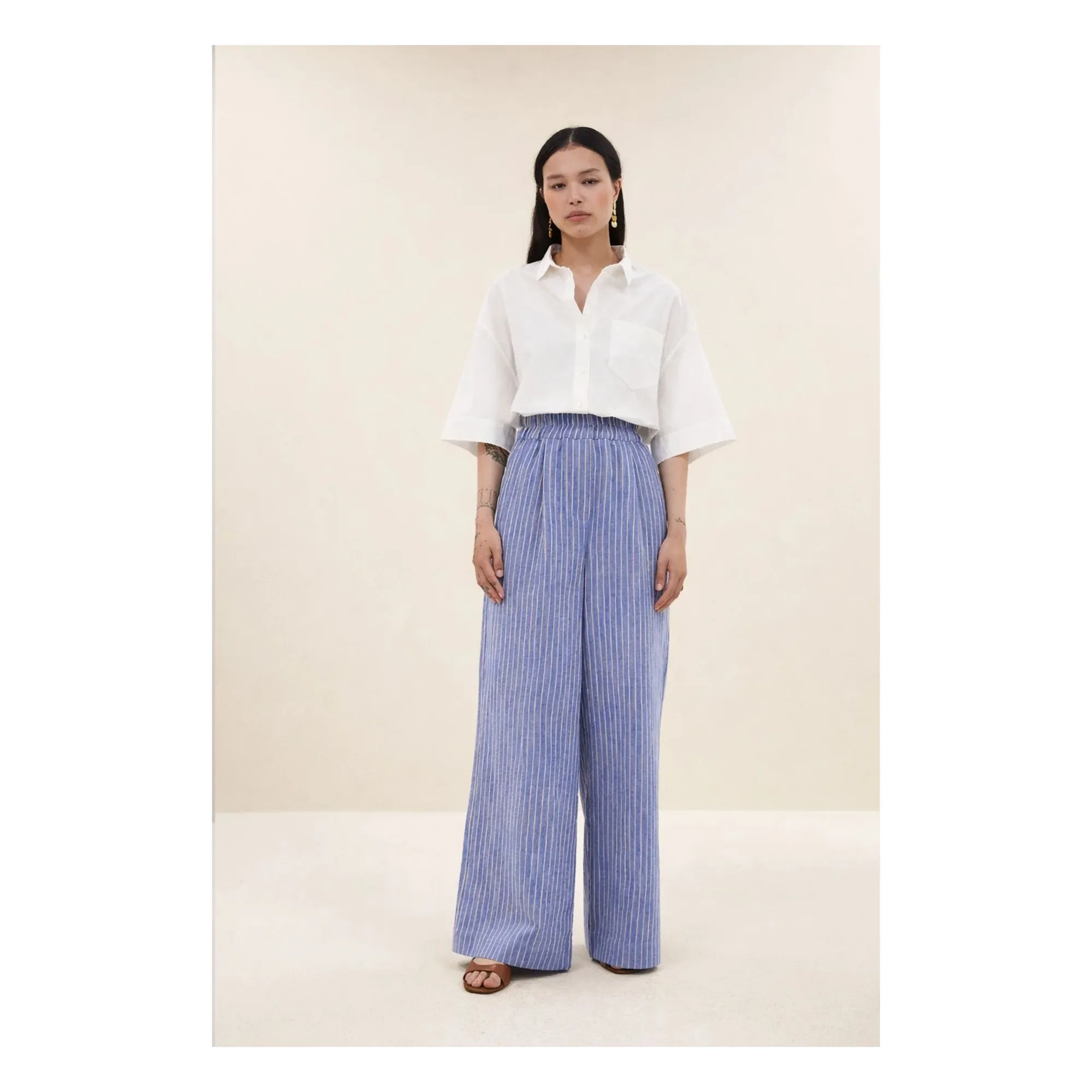 Pantalon Rayures Benji | Bleu- Image produit n°2