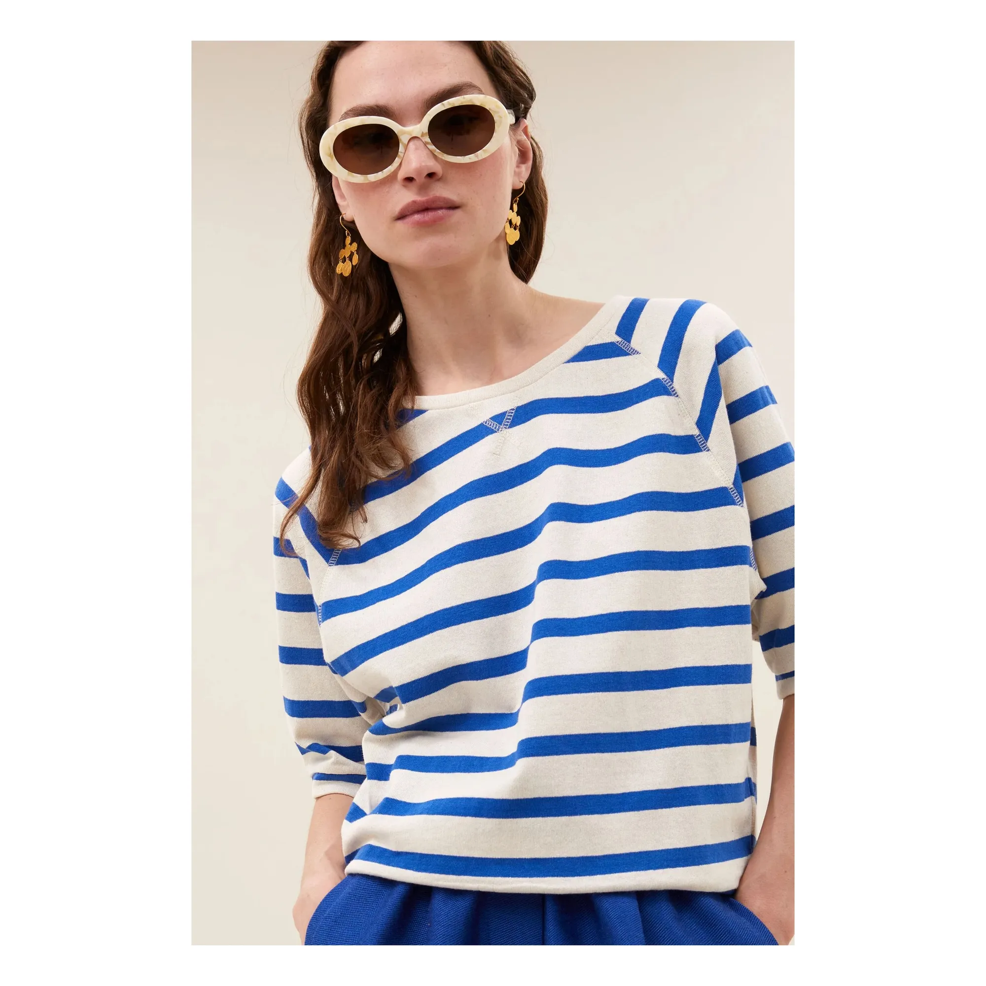 T-shirt Marinière Neva Coton Bio | Bleu azur- Image produit n°1