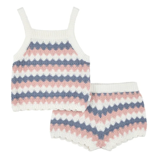 Conjunto de top y pantalón corto de ganchillo de algodón ecológico | Beige