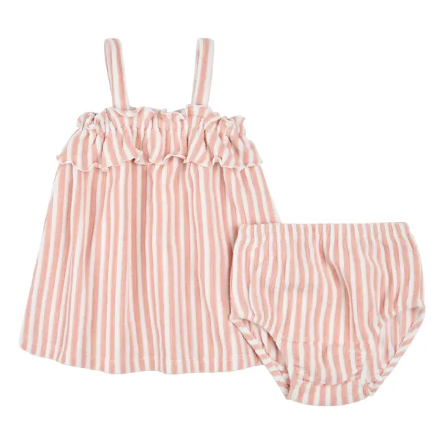 Ensemble Robe et Bloomer Rayé Eponge Coton Bio | Rose