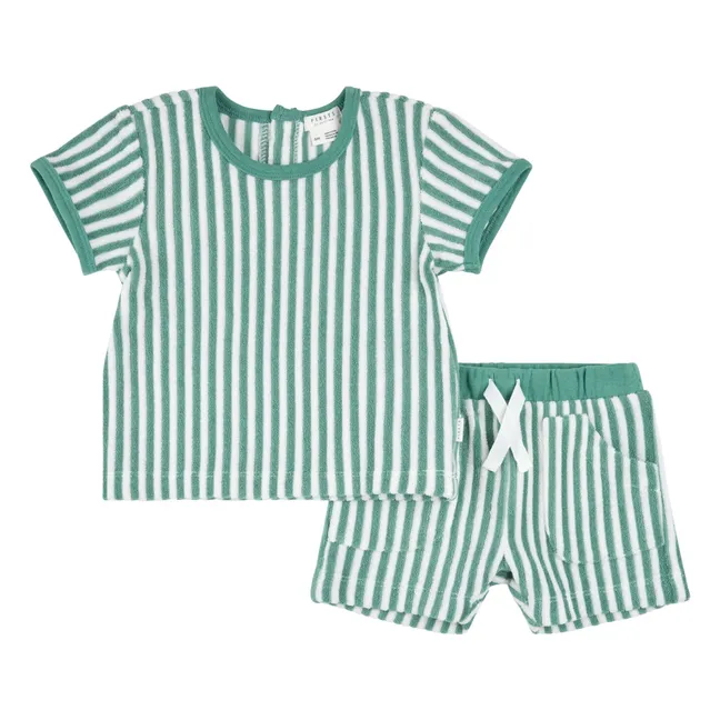 Ensemble T-shirt et Short Rayé Eponge Coton Bio | Turquoise