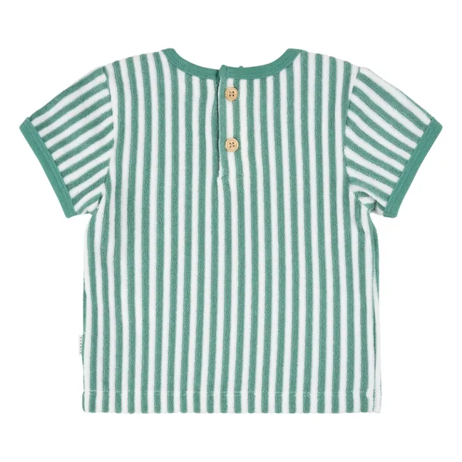 Ensemble T-shirt et Short Rayé Eponge Coton Bio | Turquoise