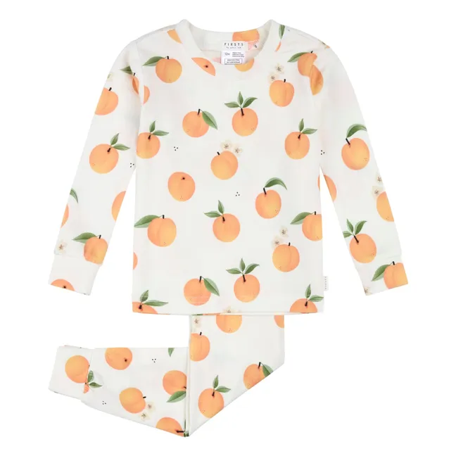 Pyjama mit langen Ärmeln Pfirsiche Bio-Baumwolle und Modal | Weiß