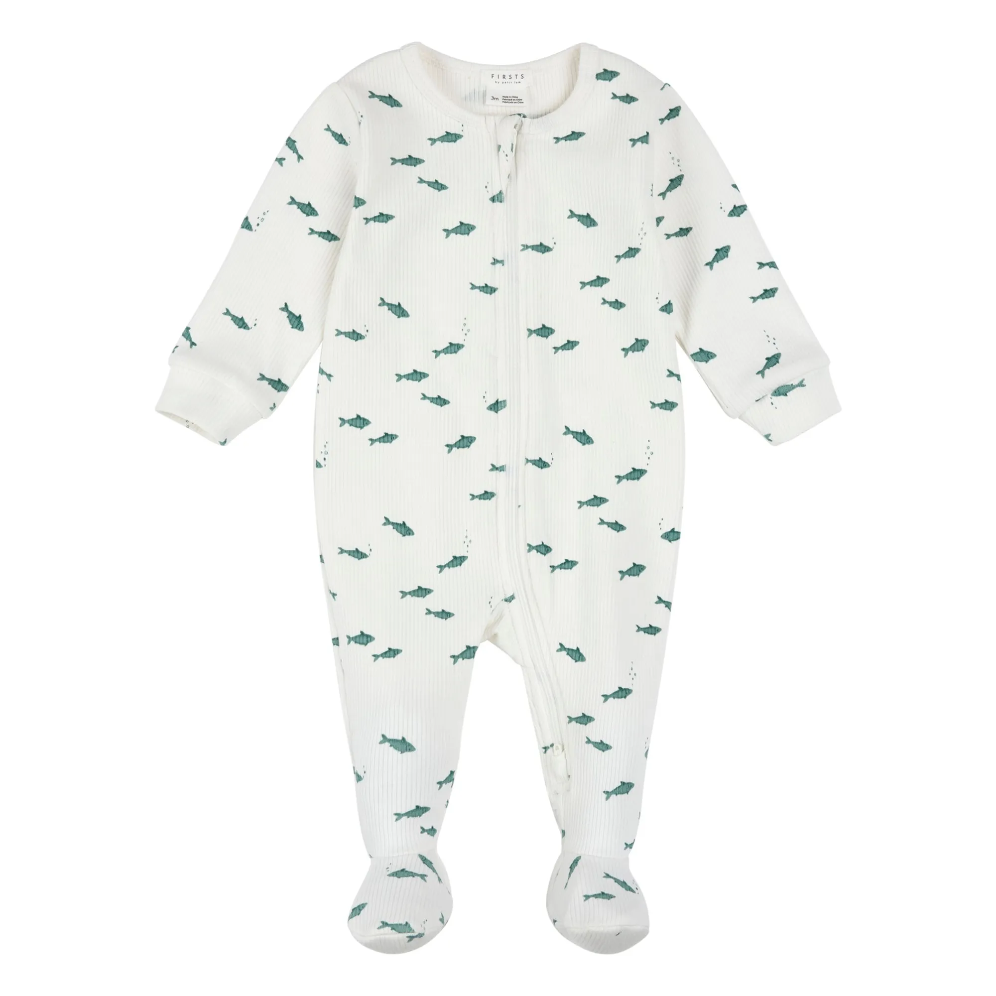 Petit Lem Beige Pyjamas With Fish Feet Ribbed Organic Cotton
