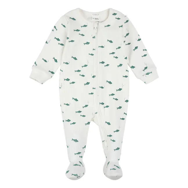Pyjama avec pieds Poissons Côtelé Coton Bio | Beige