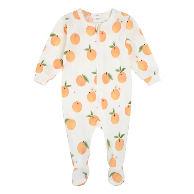 Peach pyjamas with feet Organic cotton and Modal | White
