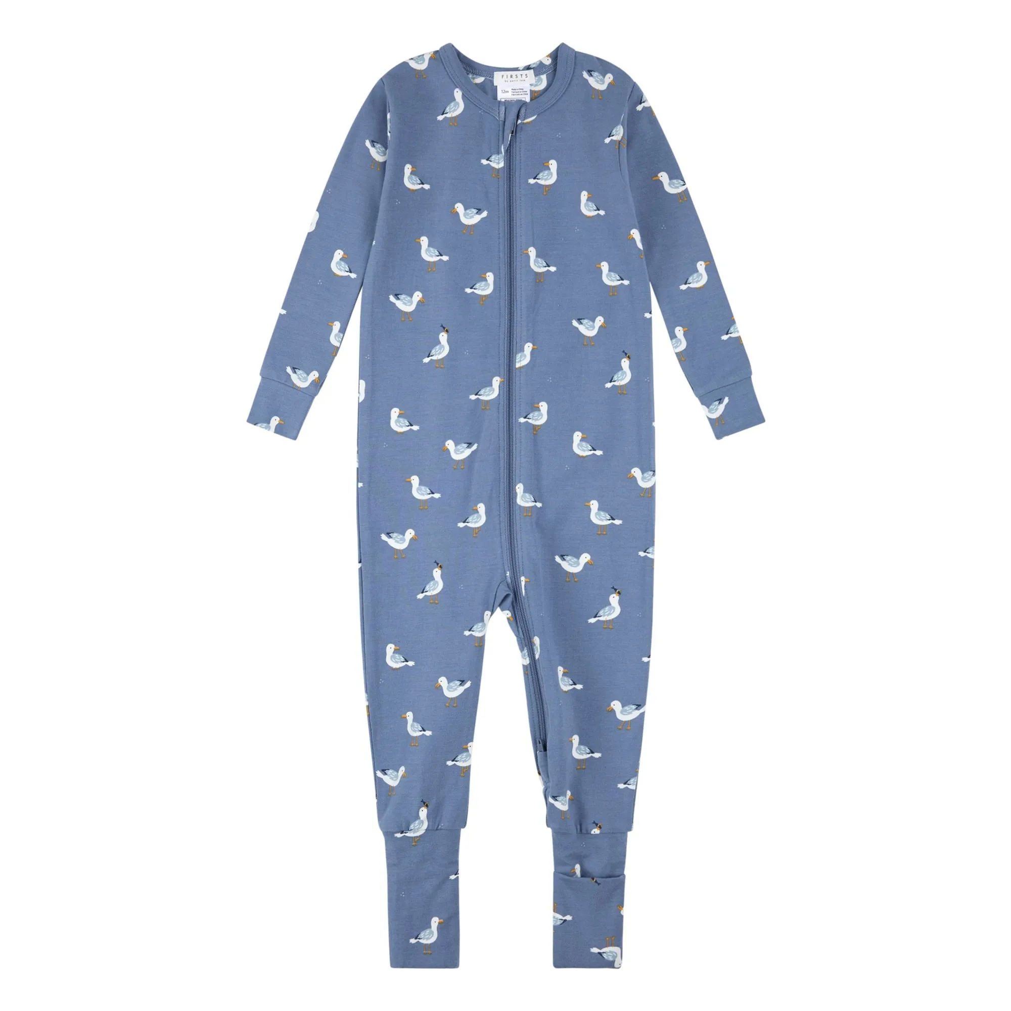 Petit Lem Blue Convertible Pyjamas Seagulls Organic Cotton And Modal