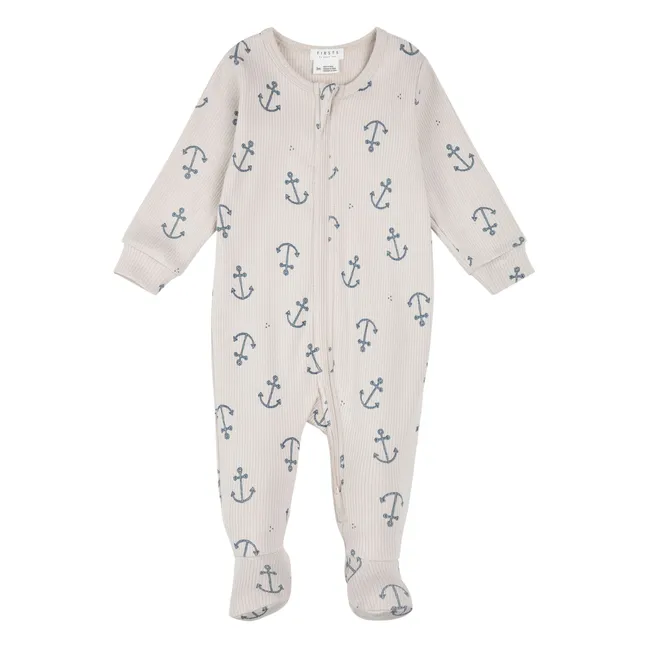 Pyjamas with feet Anchors Ribbed Organic Cotton | Beige
