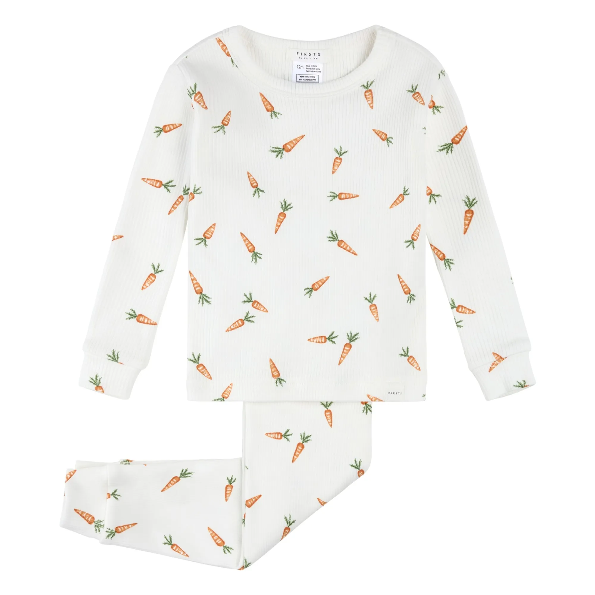 Petit Lem White Long-Sleeved Pyjamas Ribbed Carrots Organic Cotton