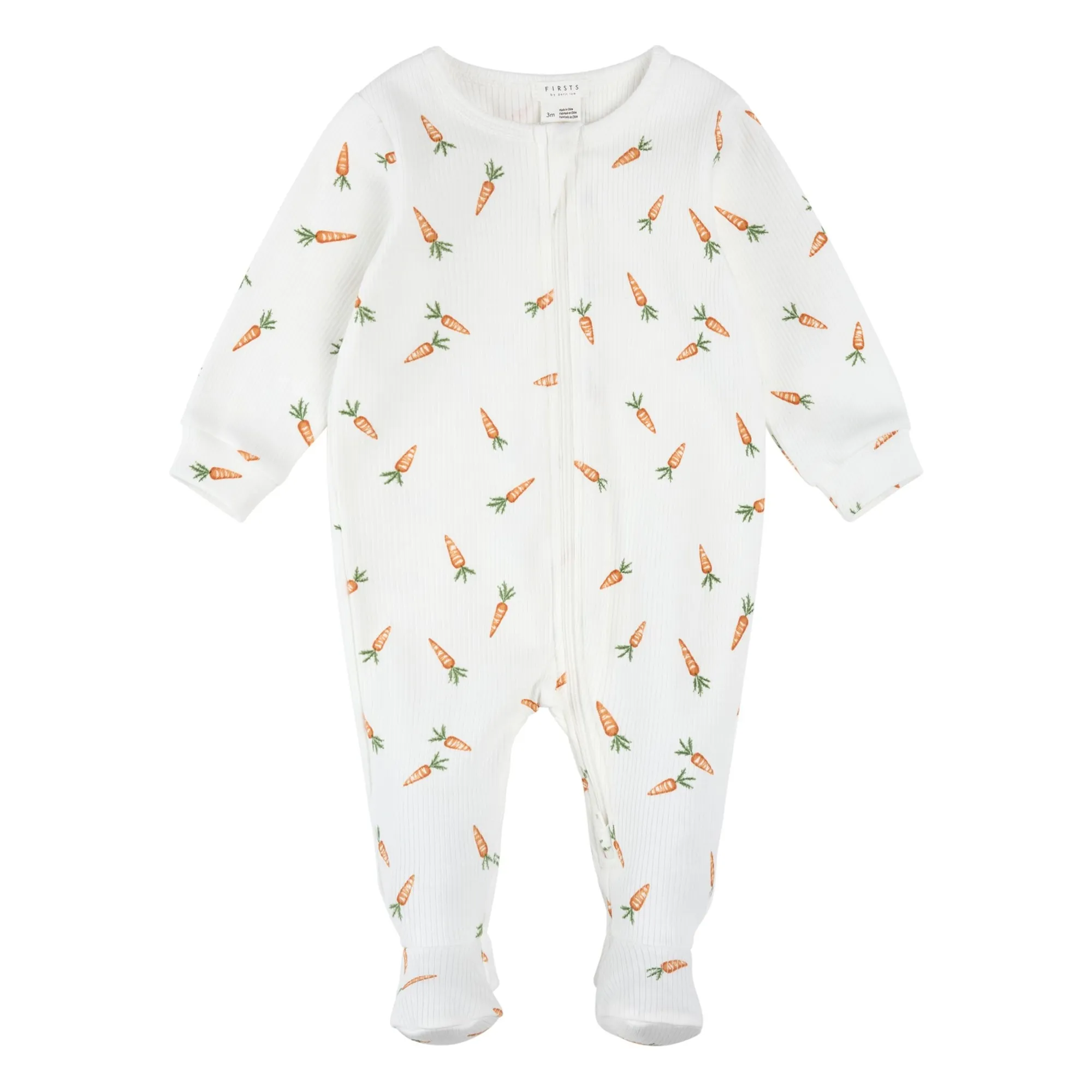Petit Lem White Pyjamas With Carrot Feet Ribbed Organic Cotton