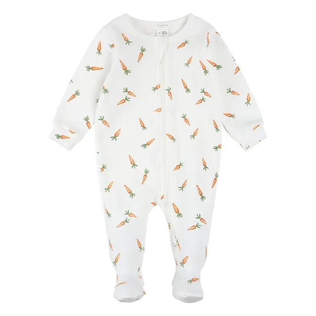 Pijama de punto de algodón orgánico con pies de zanahoria | Blanco