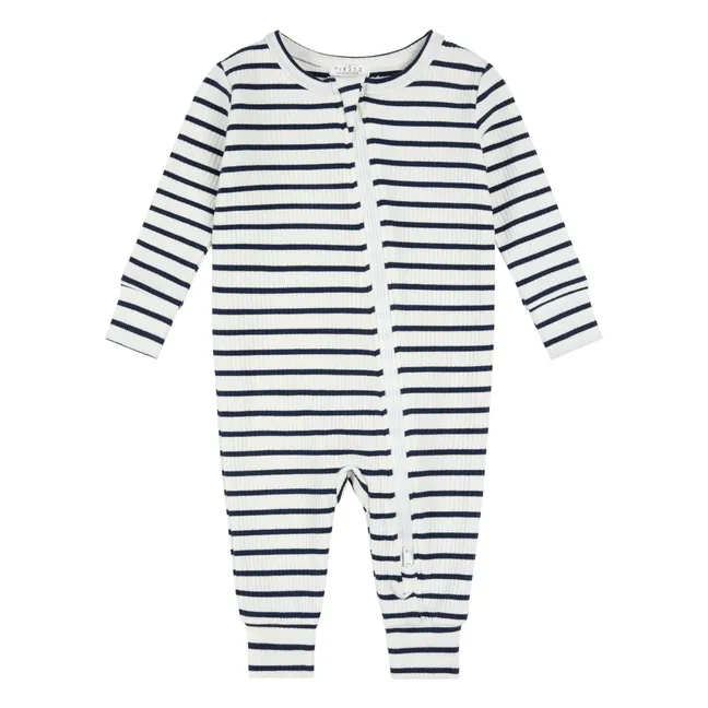 Pijama sin pies de algodón orgánico acanalado y modal | Azul Marino
