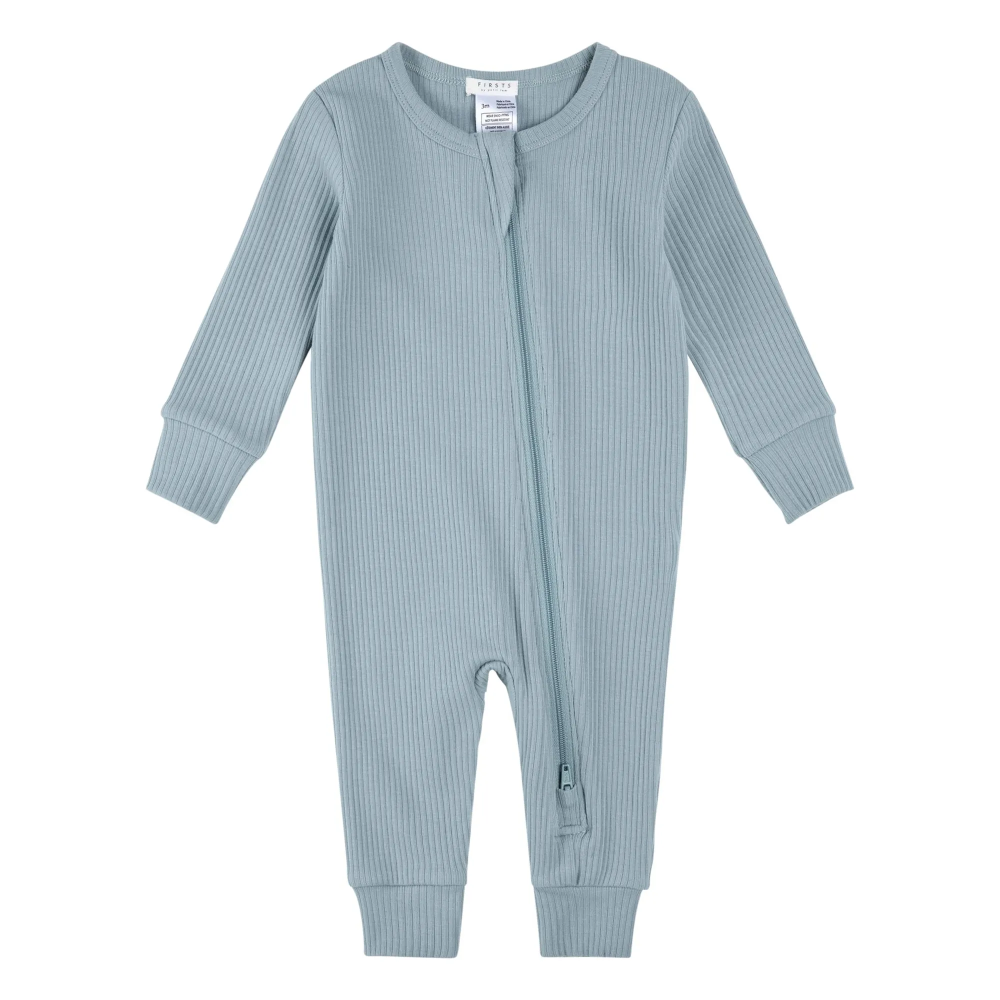 Petit Lem Blue Organic Cotton And Modal Ribbed Footless Pyjamas
