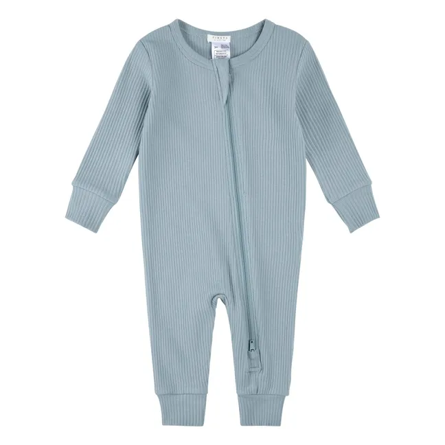 Pijama sin pies de algodón orgánico y modal acanalado | Azul