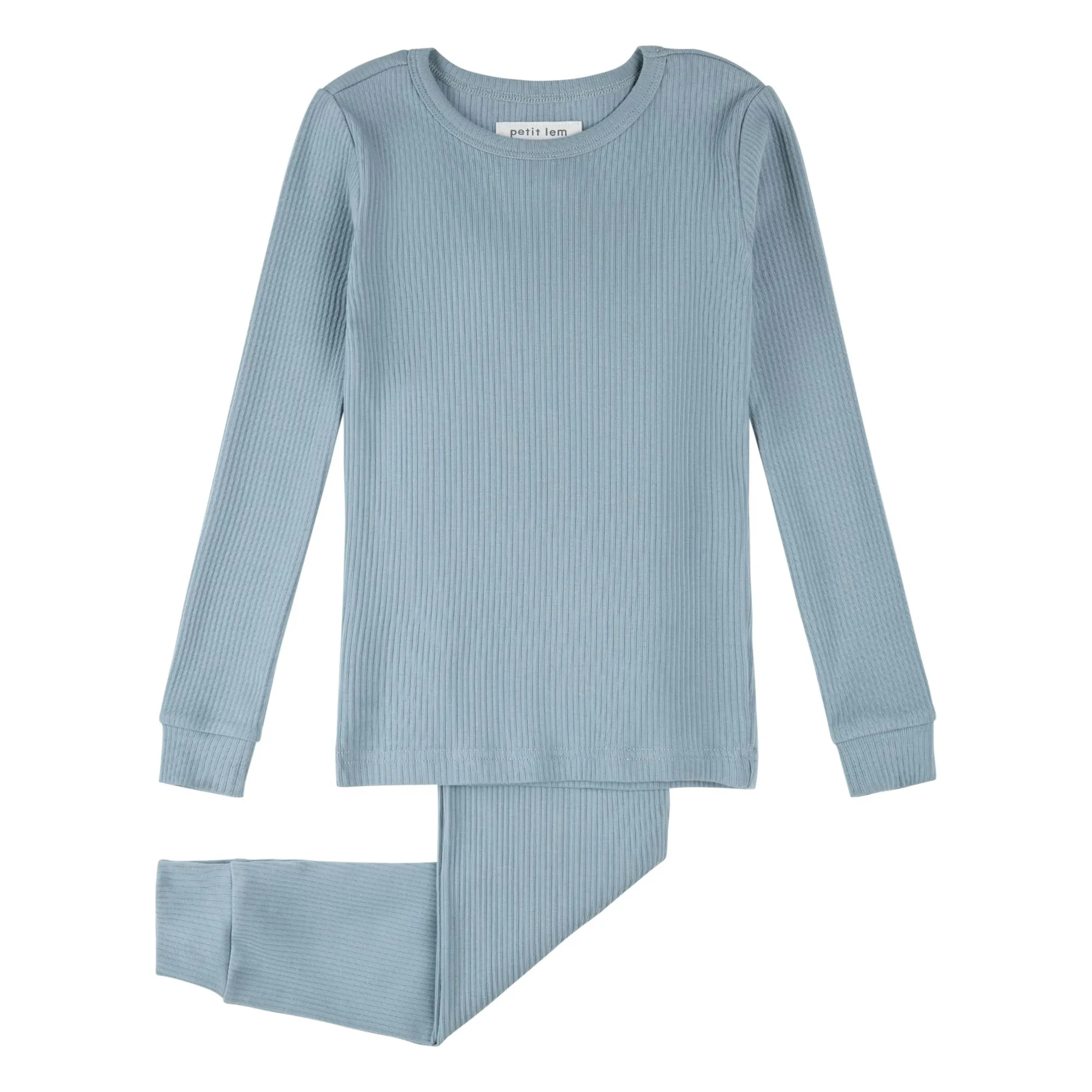 Petit Lem Blue Organic Cotton And Modal Ribbed Pyjamas