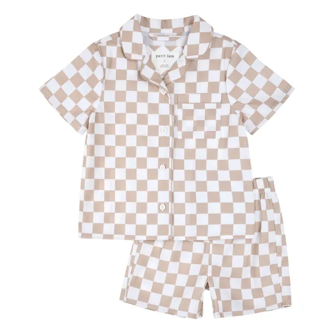 Pyjama Short Damier Popeline Recycled Fibers | Sand