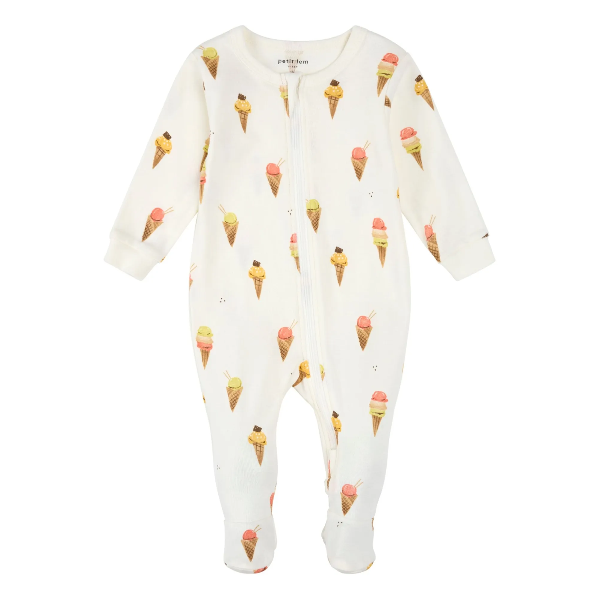 Petit Lem Beige Pyjamas With Feet Ice Organic Cotton
